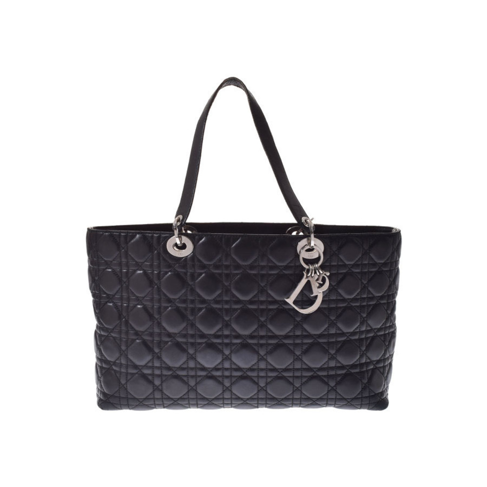 Christian Dior Cannage Tote Bag Black Leather